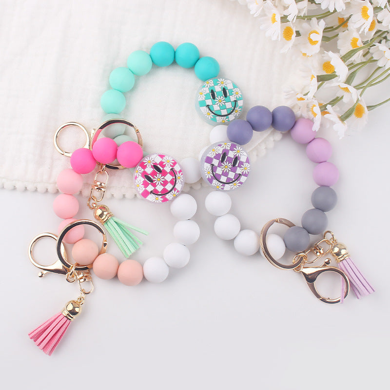 Wholesale 3pcs Cute smiley face silicone bead keychain pendant